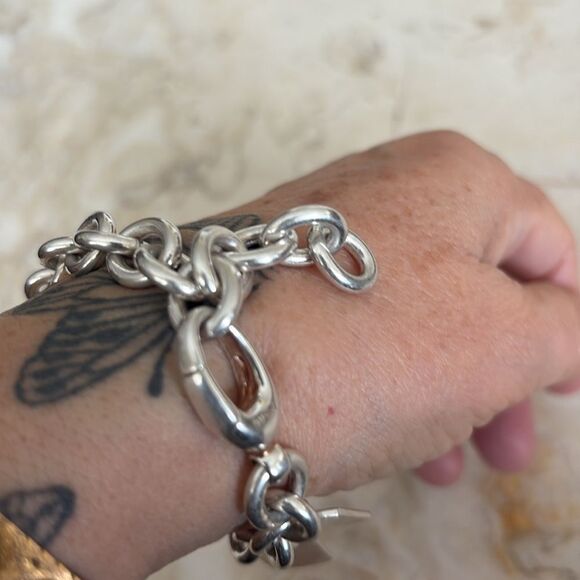 Gucci 925 Sterling Silver Double Dog Tag Solid Oval Rolo Link Bracelet Unisex - Picture 6 of 11